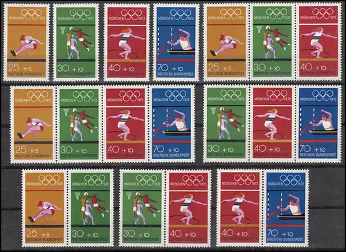 734-737 aus Block 8 Olympia Sommerspiele München 1972, 6 ZD + 4 Ezm, Set **