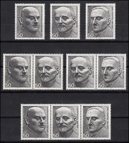 871-873 du bloc 11 Prix Nobel de la paix 1975, 3 ZD + 3 Ezm, set Zd **