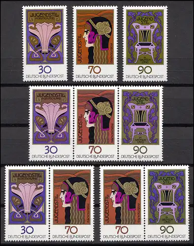 923-925 en bloc 14 Art Nouveau 1977, 3 ZD + 3 Ezm, set d'impression en fusion **