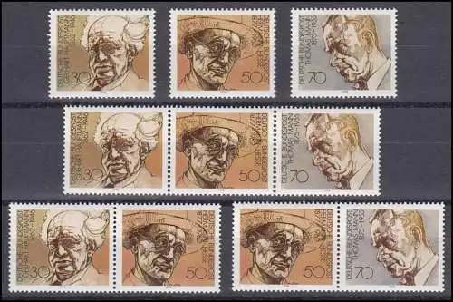 959-961 aus Block 16 Nobelpreisträger 1978, 3 ZD + 3 Ezm, Zusammendruck-Set **