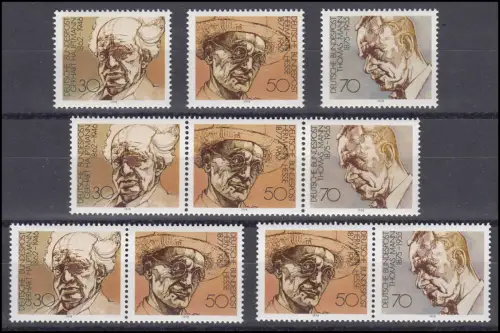 959-961 aus Block 16 Nobelpreisträger 1978, 3 ZD + 3 Ezm, Zusammendruck-Set **