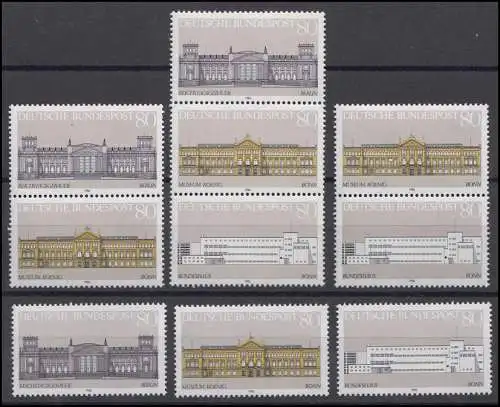 1287-1289 Block 20 Demokratie - Gebäude 1986, 3 ZD + 3 Ezm, Zusammendruck-Set **