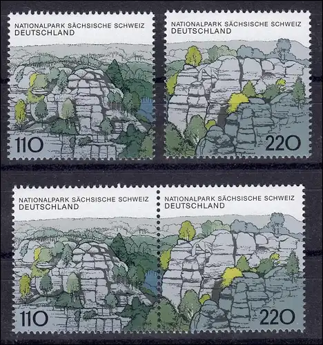 1997-1998 aus Block 44 Sächsische Schweiz, 1 Zusammendruck und 2 Ezm, Set **