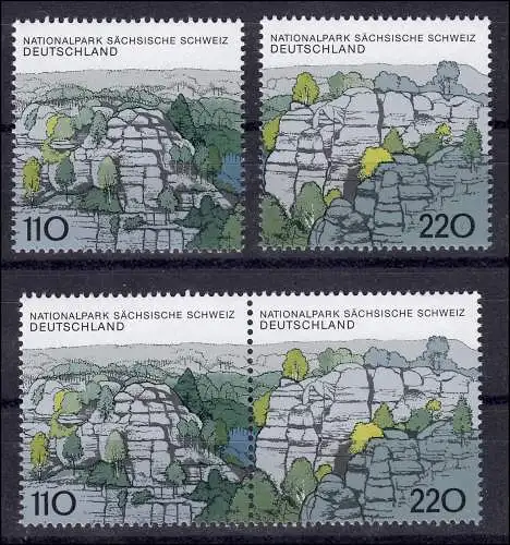 1997-1998 aus Block 44 Sächsische Schweiz, 1 Zusammendruck und 2 Ezm, Set **