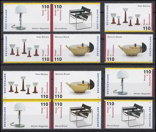 2001-2004 aus Block 45 Design 1998, 5 Zusammendrucke und 4 Einzelmarken, Set **