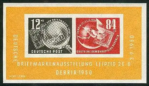Bloc 7 DEBRIA Leipzig 1950, frais de port ** / MNH