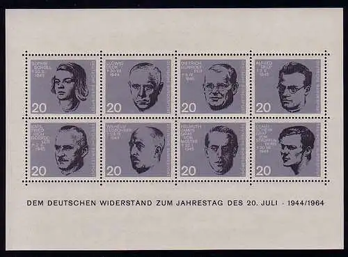 Block 3 Widerstandskämpfer, Jahrestag 20. Juli 1944, postfrisch **