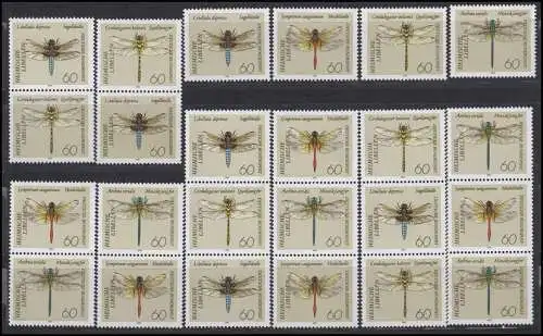 1546-1549 Libellen 1991, 16 Zusammendrucke und 4 Einzelmarken, Set **