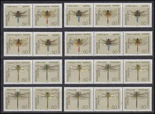 1546-1549 Libellen 1991, 16 Zusammendrucke und 4 Einzelmarken, Set **