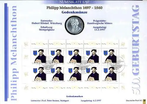 1902 Melanchthon - Numisblatt 1/97 - Erstes Numisblatt Deutschlands! 