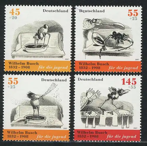 2606-2609 Einzelmarken aus Block 71 Wilhelm Busch - Hans Huckebein, Satz **