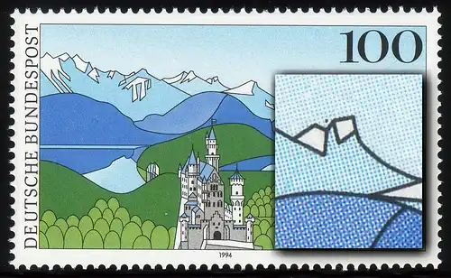 1742 Alpen mt PLF Punkt über dem Berg mittig mit dem Doppelgipfel, Feld 20, **