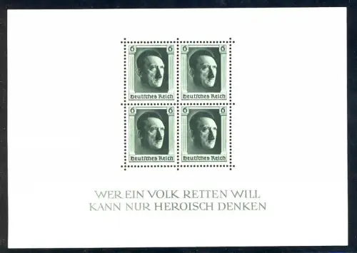 Block 7 Geburtstag Hitlers, GEZÄHNT, postfrisch **
