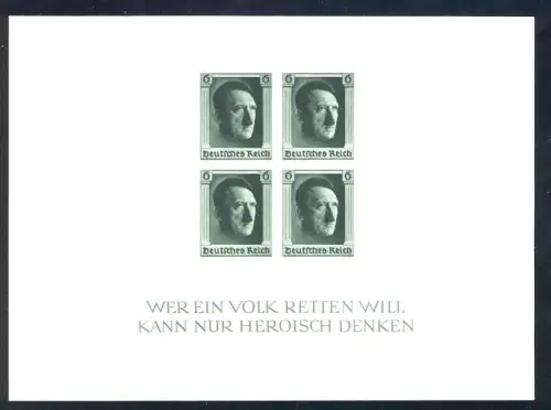 Block 8 Hitler, UNGEZÄHNT, postfrisch **