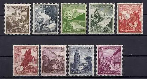 675-683 Fonds d'hiver Fleurs 1938, 9 valeurs, ensemble complet frais de port **