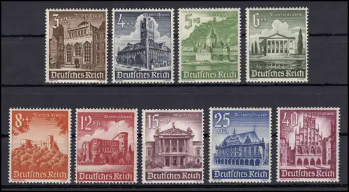 751-759 Hiver Help Bauwerke 1940, 9 valeurs, ensemble complet **