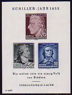 Block 12 X I Friedrich Schiller 1955, WZ. 2 XI, postfrisch **