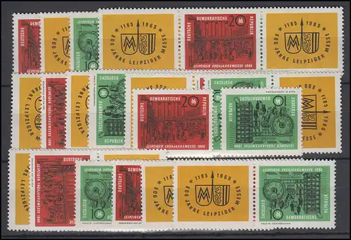1012-1013 Messe Leipzig 1964, 16 Zusammendrucke + 2 Einzelmarken, Set ** / MNH