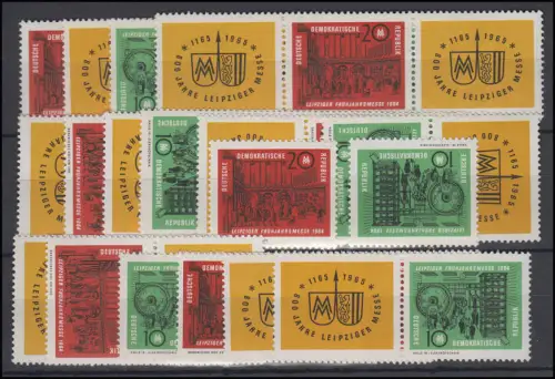 1012-1013 Messe Leipzig 1964, 16 Zusammendrucke + 2 Einzelmarken, Set ** / MNH