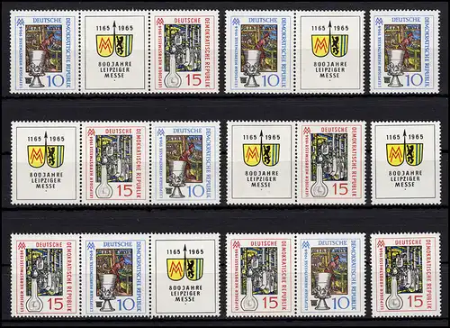 1052-1053 Messe Leipzig 1964, 6 Zusammendrucke + 2 Einzelmarken, Set **
