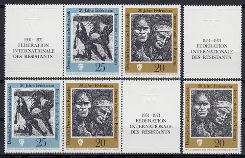 1680-1681 FIR Widerstandskämpfer 1971, 6 ZD + 2 Ezm, Set postfrisch