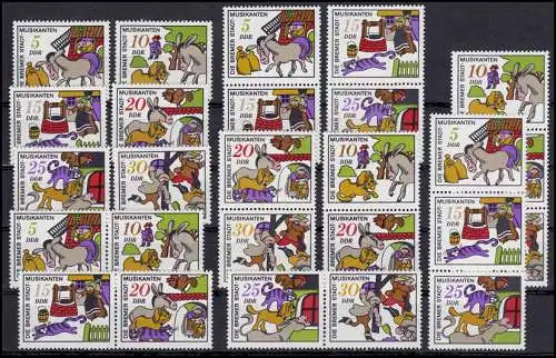 1717-1722 Märchen Bremer Stadtmusikanten, 9 ZD + 6 Ezm, Set postfrisch **
