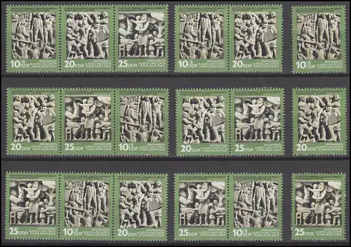 1988-1990 Briefmarkenausstellung DDR 1974, 6 Zusammendrucke + 3 Ezm, Set **