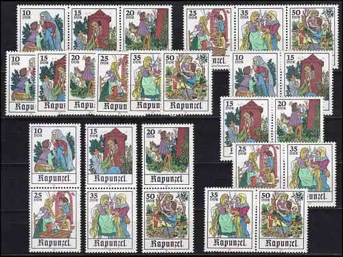 2382-2387 Fêtes Raiponce, 9 Impressions groupées + 6 timbres individuels, set frais de port **