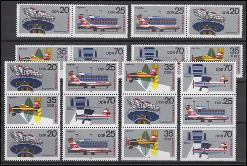 2516-2519 INTERFLUG, 16 Zusammendrucke + 4 Einzelmarken, Set postfrisch **