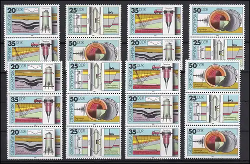 2557-2560 Géophysique, 16 tirages groupés et 4 timbres individuels, set frais **