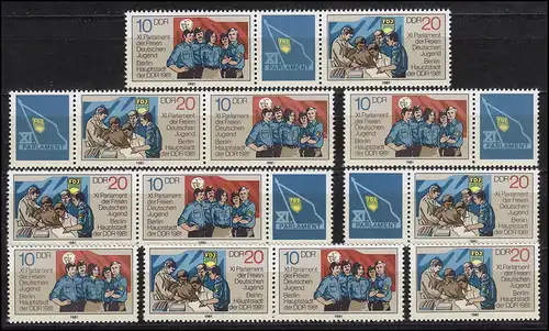 2609-2610 Parlament der FDJ, 6 Zusammendrucke und 2 Ezm, Set postfrisch