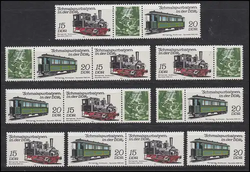 2792-2795 Eisenbahn - Schmalspurbahnen 1983, 12 Zusammendrucke + 4 Ezm, Set **