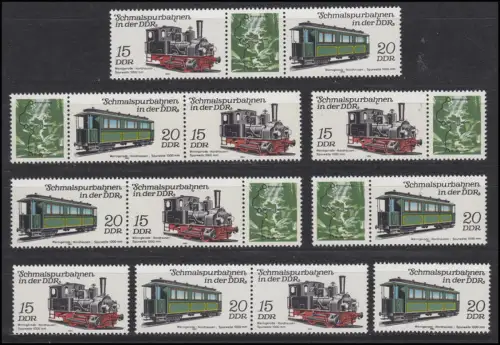 2792-2795 Eisenbahn - Schmalspurbahnen 1983, 12 Zusammendrucke + 4 Ezm, Set **