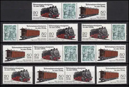 2792-2795 Eisenbahn - Schmalspurbahnen 1983, 12 Zusammendrucke + 4 Ezm, Set **