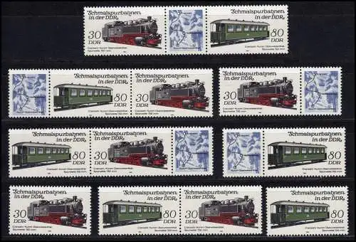 2864-2867 Eisenbahn - Schmalspurbahnen 1984, 12 Zusammendrucke + 4 Ezm, Set **