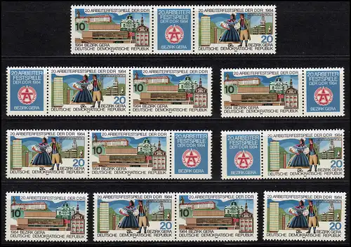 2880-2881 Arbeiterfestspiele Gera 1984, 6 Zusammendrucke + 2 Ezm, Set postfrisch