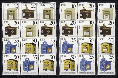 2924-2927 Historische Briefkästen 1989, 16 Zusammendrucke + 4 Ezm., Set **