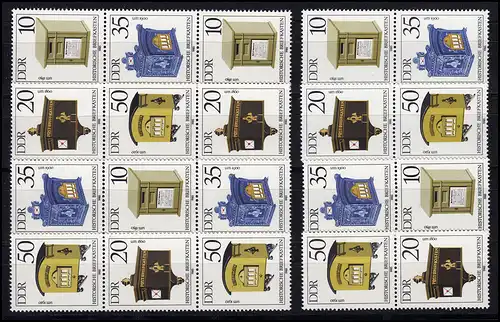 2924-2927 Historische Briefkästen 1989, 16 Zusammendrucke + 4 Ezm., Set **