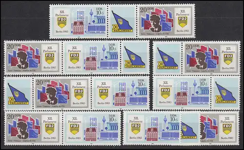 2947-2948 FDJ Libre jeunesse allemande 1985, 6 tirages groupés + 2 Ezm, set **