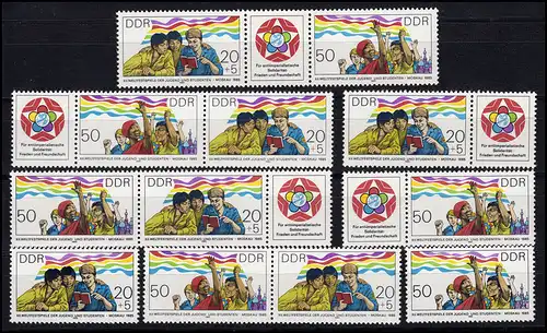 2959-2960 Festival mondial de Moscou, 6 Komisdrucek + 2 Ezm, set frais de port **