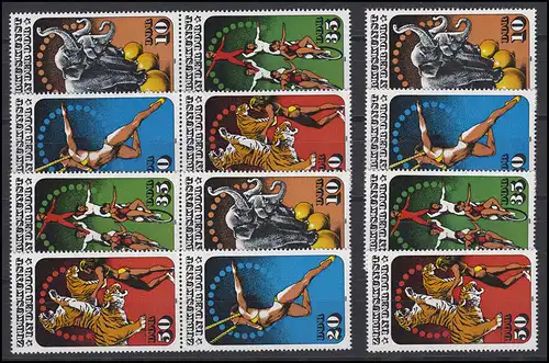 2983-2986 Zirkuskunst in der DDR, 16 Zusammendrucke + 4 Ezm, Set postfrisch