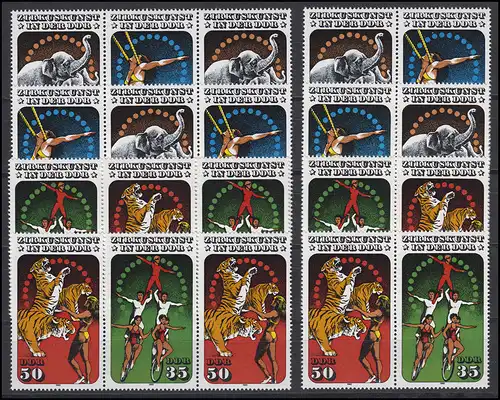 2983-2986 Zirkuskunst in der DDR, 16 Zusammendrucke + 4 Ezm, Set postfrisch