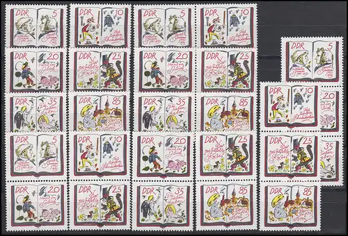 2987-2992 Märchen Brüder Grimm 1985, 9 Zusammendrucke + 6 Ezm, Set postfrisch