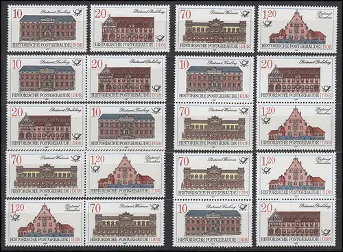 3067-3070 Historische Postgebäude 1987, 16 ZD + 4 Ezm, Set postfrisch