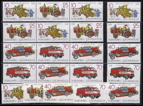 3101-3104 Feuerwehr Löschfahrzeuge, 16 Zusammendrucke + 4 Ezm, Set postfrisch