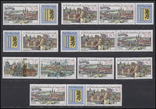 3173-3176 Jugendausstellungen Erfurt / Chemnitz, 12 ZD + 4 Ezm, Set postfrisch