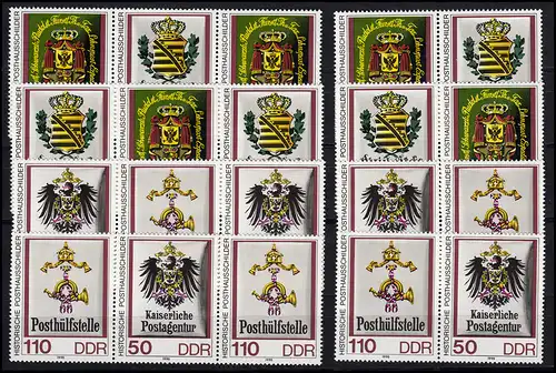 3306-3309 Historische Posthausschilder 1990, 16 Zusammendrucke + 4 Ezm, Set **