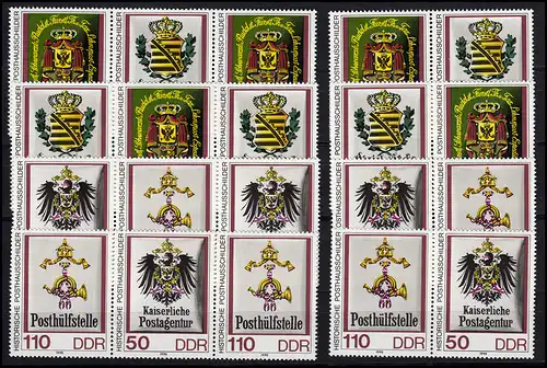 3306-3309 Panneau de poste historique 1990, 16 Impressions groupées + 4 Ezm, set **