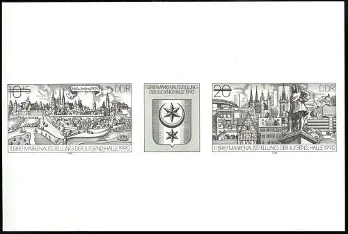 3338-3339 S Imprime noire de la RDA Exposition des timbres Halle 1990