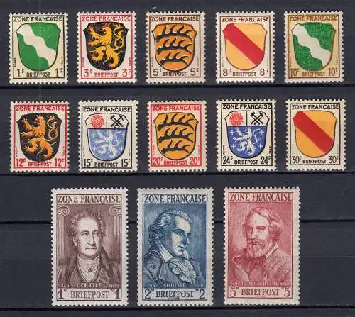 1-13 Wappen & Dichter 1945 - postfrischer, kompletter Satz ** / MNH